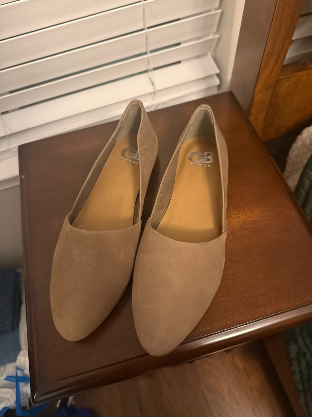 Gianni Bini Taupe Pointed-Toe Suede Flats